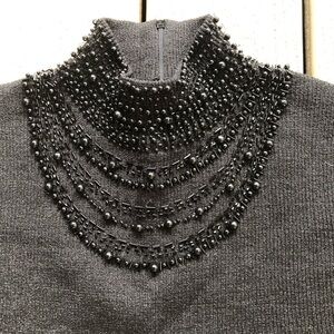Grace Elements sleeveless beaded mock neck silk blend black knit top Size L